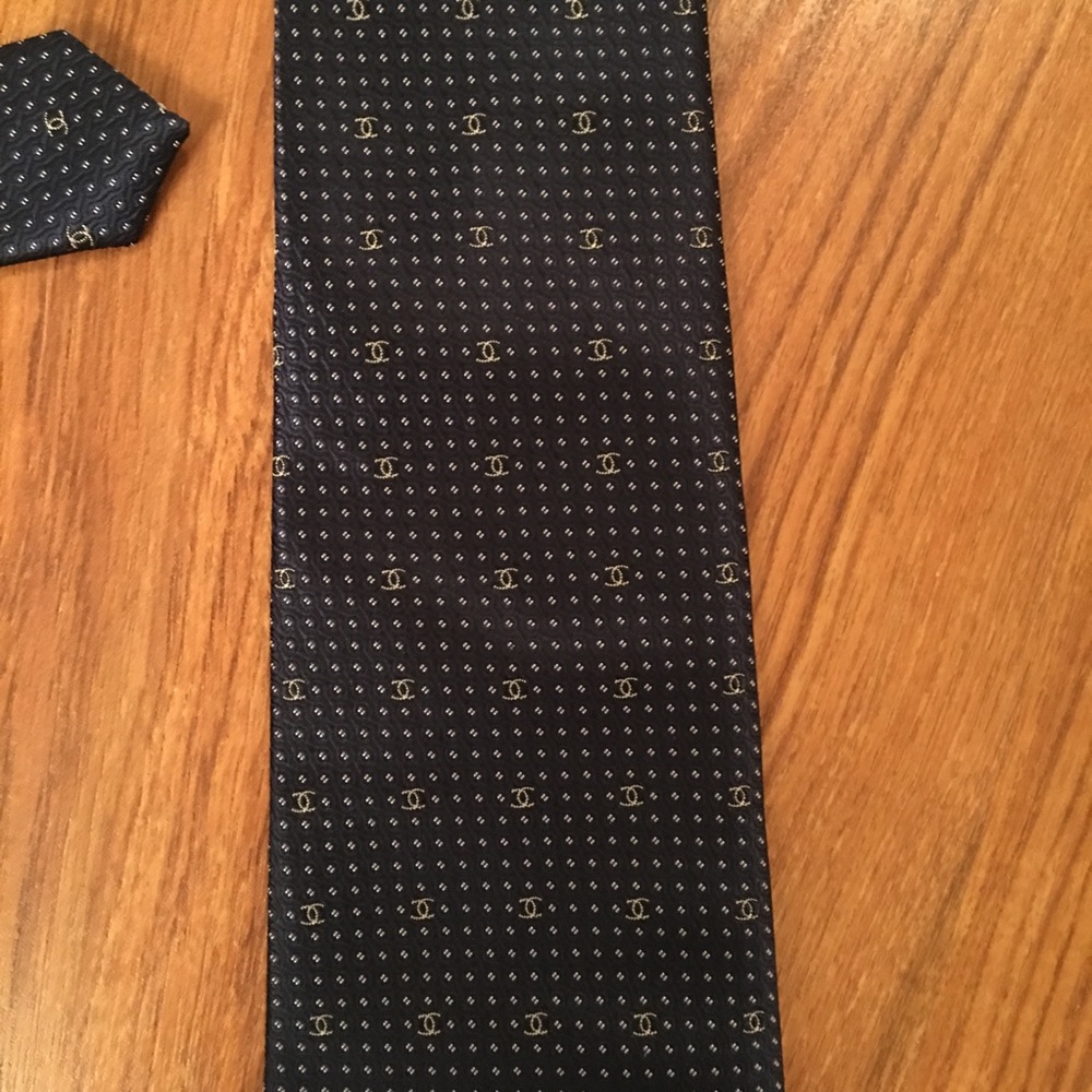 CHANEL Tie Authentic Vintage Mens Navy Blue